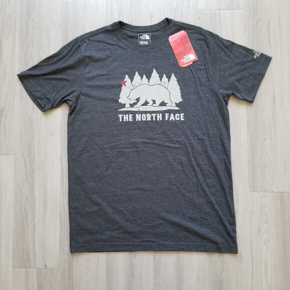 North Face T-Shirt Men Large Charcoal Slim Fit Short Sleeve Graphic Tee Bear NWT - Picture 1 of 11
